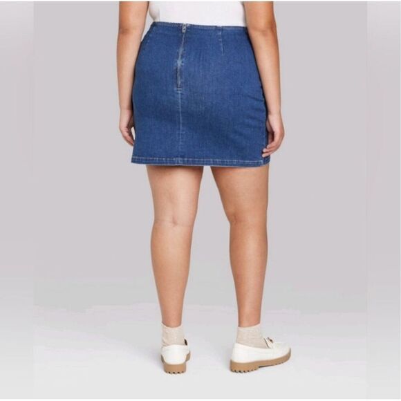 NWT WILD FABLE Jean Mini Skirt 4X Blue Denim Above Knee Mid Rise Stretch Classic - Picture 2 of 9